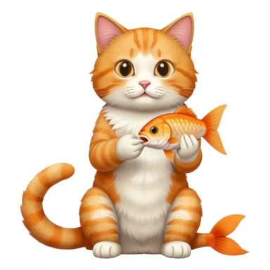 cat full body sitting eating a fish sticker