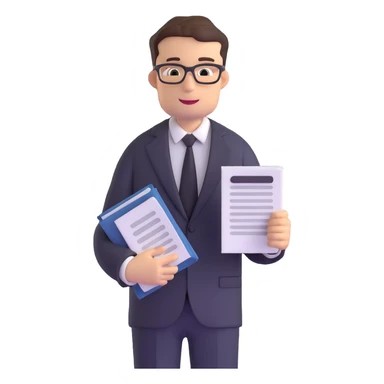 male accountant in business suit holding papers in hand sticker