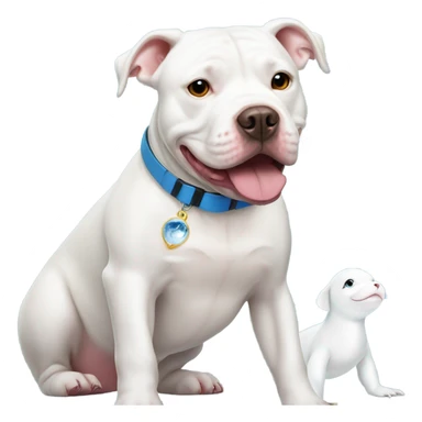White pitbull with a collar that spells out Ice next to beluga whale  sticker