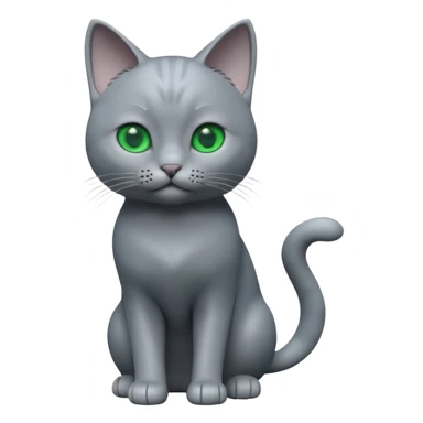 A 3D cartoon Russian Blue cat in cool silver-gray tone, smooth fur, green eyes, sleek lighting, cinematic 3D Memoji style. full body or half body. sticker