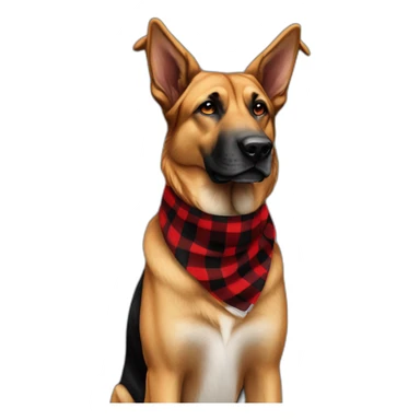 75% Coonhound 25% German Shepherd mix dog wearing small pointed red buffalo plaid bandana side view full body facing left sticker