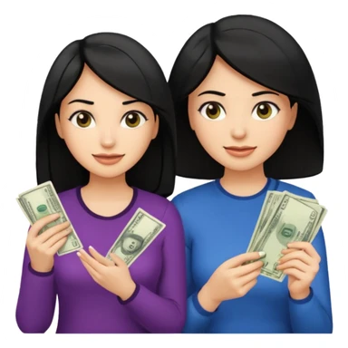 Chica cabello negro, en el marketing digital, que esté preocupada por facturas y otra que esté alegre de ganar dinero  sticker