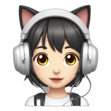 cute anime girl with cat headset sticker