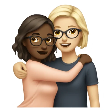 Girl with blonde hair and glases hugging a girl with dark brown hair  sticker