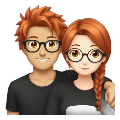 girl otaku redhead wearing glasses and black shirt with her saiyajin boyfriend sticker