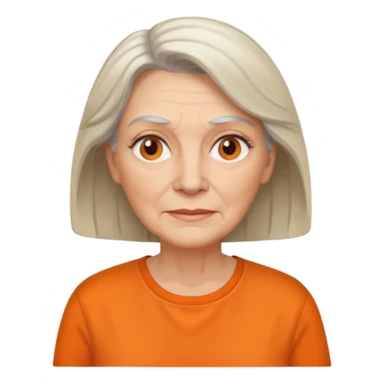 older white woman with orange shirt no smile sticker