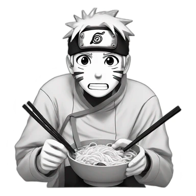 Naruto eating ramen in black and white sticker