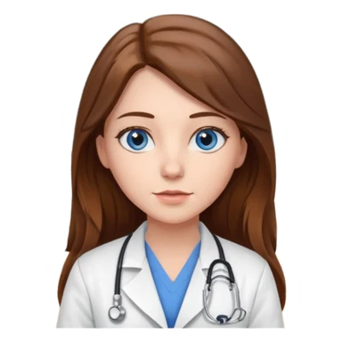 inside a classroom at university, a pretty female nursing student with long brown hair, blue eyes sticker