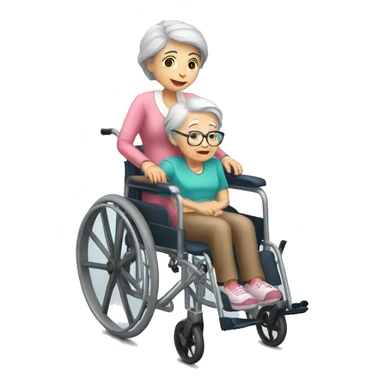  girl pushing grandma in wheelchair sticker