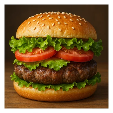 realistic hamburger with lettuce and tomato, vibrant colors, detailed style sticker