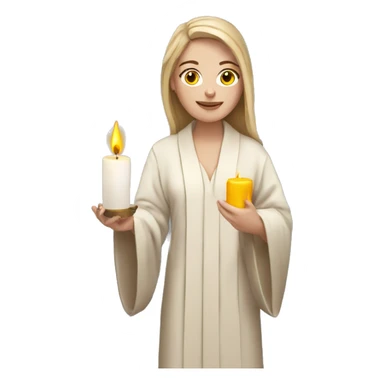 White girl holding candle wearing robe sticker
