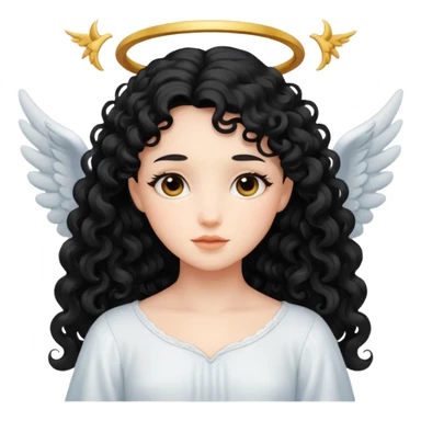 Gentle angel with long black curls and cloud background sticker