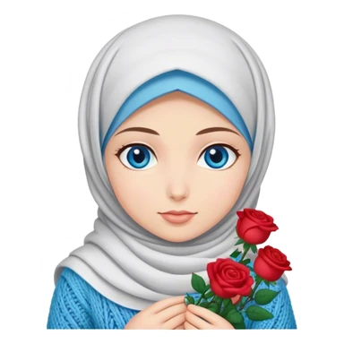 Turkish beautiful finish Konya girl blue eyes with roses hijab does knitting  sticker
