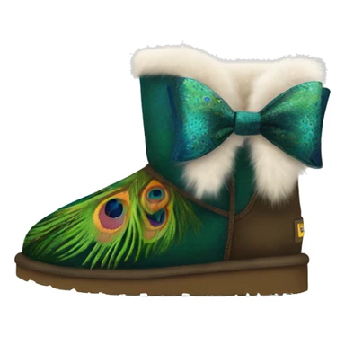 Realistic pair of ugg fur boot with a peacock pattern and bow on them. sticker