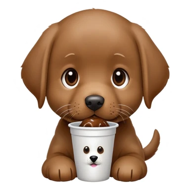 brown labrador puppy eating a pup cup sticker
