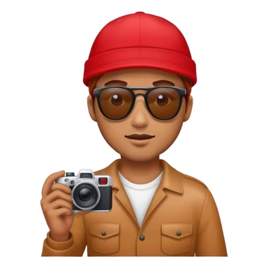Hombre de color caramelo con gorra roja, gafas y una camara sticker