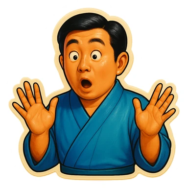 The same Japanese man in traditional kimono looks at the viewer with a surprised look, and his hands are empty sticker