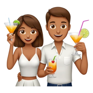 couple situacion brown hair drinking cocktail and dancing, crazy face sticker
