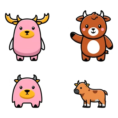 Penguin, highland cow, pink bear, brown dog sticker