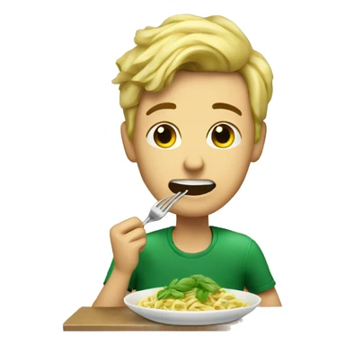 A young man eats basil pasta  sticker