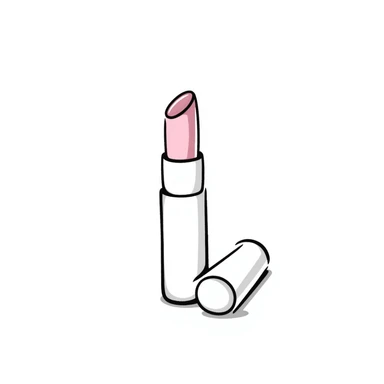 lipstick with the cap off showing the lipstick bullet in pastel colors dd9fb0 ffc6d3 a3bfc9 c4bee2 f1b091, detailed hand-drawn doodle style sticker