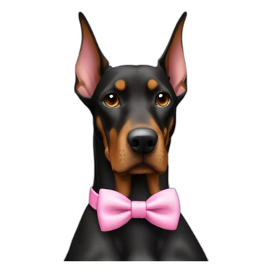 3 dobermans one white with pink bow tie on the neck one black one brown sticker