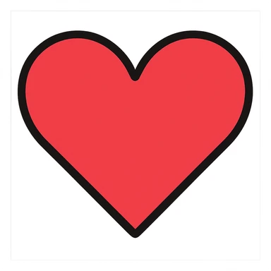 Make this red heart icon much larger, keeping the modern lineal color icon style with black outlines and transparent background. sticker