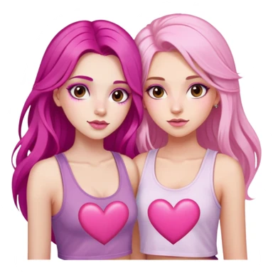 gorgeous pale girl with long magenta pink hair latina makeup next to a gorgeous girl with blonde hair brown eyes and a light pink heart above them both wearing cropped tank tops sticker