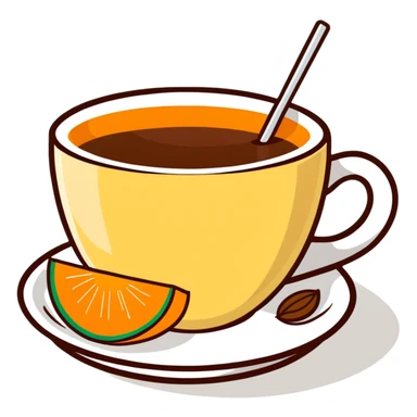 traditional carajillo in a small espresso cup with a slice of orange cantaloupe melon on a saucer sticker