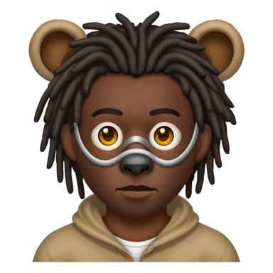 dark skinned black man with short dreads with a bear mask sticker