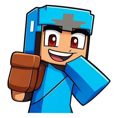 Extract and isolate the main blue-armored character from the image, placing them on a transparent background, keeping the original Minecraft cartoon style and appearance. sticker
