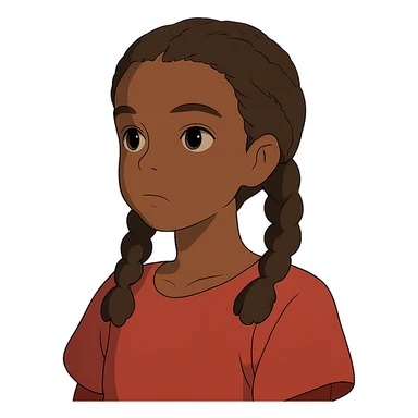 ghibli style dark skin girl with braids and red shirt sticker