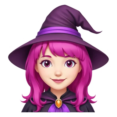cute witch, smiling, magenta hair with bangs sticker
