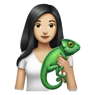 White girl long black hair holding chameleon sticker