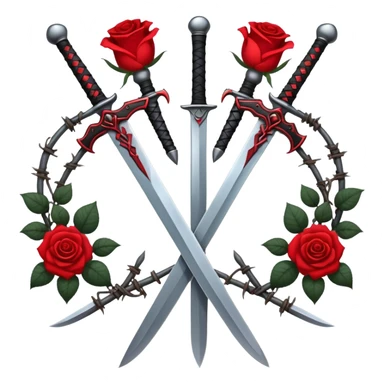 Two Swords with red and black roses and barb wire vines  sticker