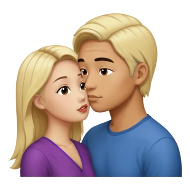 A Asian man with a side part kissing a blonde thin woman sticker
