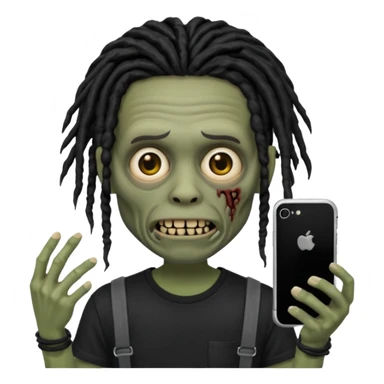 memoji iphone zombie with black dreads black tee and braces sticker