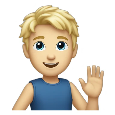 Blonde boy with medium short hair, blue eyes, waving hi to the camera sticker