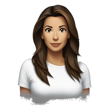 3/4 face, contrasted, shadow, light, Eva Longoria expression, standing from a distance, thin nose, brunette woman, hazel eyes, long eyelashes, dark shoulder shaded hair, white t-shirt, jeans, white sneakers sticker
