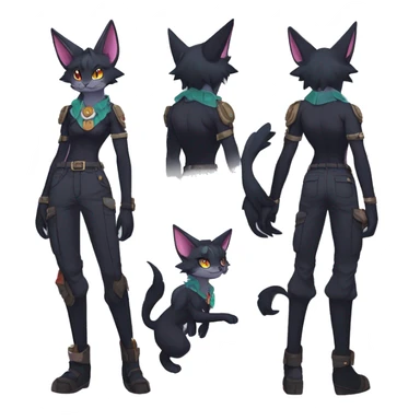 cool edgy beautiful pretty anthro godly colorful ethereal black fantasy elegant nargacuga-Noivern-cat-Fakemon wearing a collar, cargo pants, full body sticker