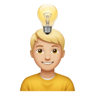 uma pessoa sorrindo pensando e surge uma boa ideia na lampada sticker