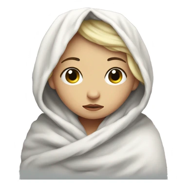The white sad girl wrapped herself in a blanket sticker