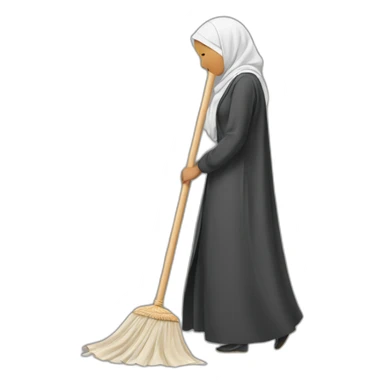 a woman in a hijab is sweeping the floor sticker