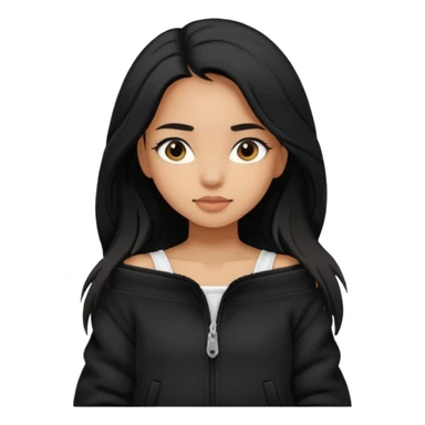  Siyah uzun saçlı ceket giyen esmerimsi kız fazla esmer değil siyah ceket  polar ceket ceket gevşek biraz omzundan çıkıyormuş gibi ve bugday ten rengi sticker