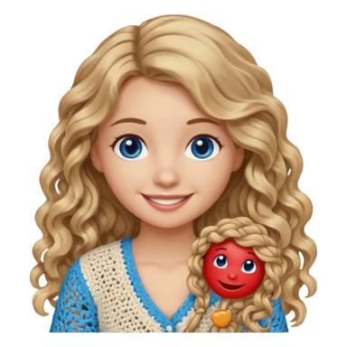 Girl with long light brown slightly blonde ish naturally wavy/curly hair and blue eyes who likes crocheting sticker