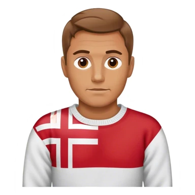 photorealistic man in the sweater with danish flag sticker