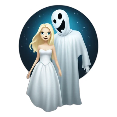a blondie girl and a bald guy dressed as a ghost going both to a party sticker