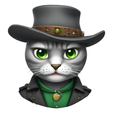 very angry gray cat with green eyes dressed like an old west outlaw sticker