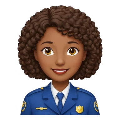 Middle-aged Female: dark skin, wearing uniform, approachable face, curly short brown hair sticker