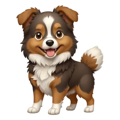 собака породи ауссі триколор з передніми білими  без білої полоски на голові лапками грається sticker